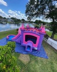 5in120Pink20Princess20Bounce20House13 1665150034 Princess 5in1 Bounce House W/ Dual Lane Slide - WET