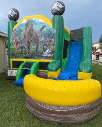 Jurassic20Park20Bounce20House5 1665151831 Jurassic World 6in1 Bounce House W/ Single Lane Slide - WET